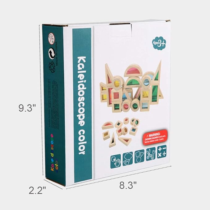 Xylolin Wooden Building Blocks for Toddlers 1-3, 24 Pieces Set Big Toddler Wood Sensory Blocks, Wooden Rainbow Kids Stacking Blocks, Large Colored Window Blocks Educational Toys for Boys Girls