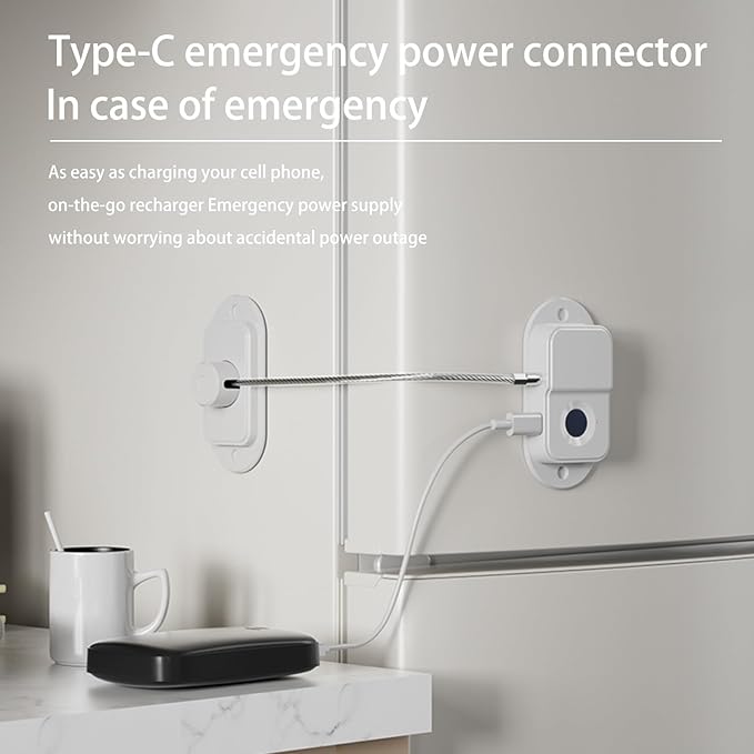 Fingerprint Fridge Lock, Refrigerator Lock with Fingerprint, for Fridge, Cabinet locks, Drawers, Dishwasher, Toilet and Cabinet Locks Baby Proofing, 3M Adhesive No Drilling (White)