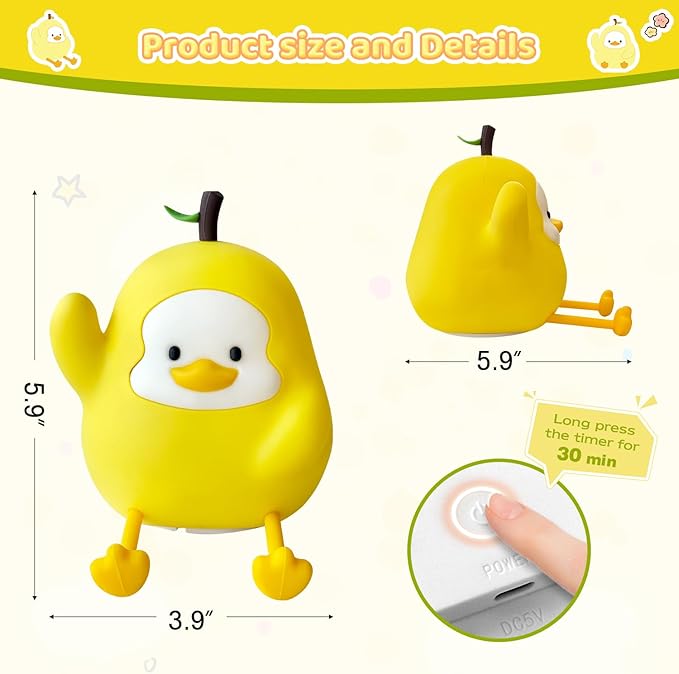 Night Light for Kids, Rechargeable Dimmable Silicone LED Nightlight with 7 Colors, Baby Nursery Night Lamp, Touch Squishy Lamp, Cute Gifts for Girls, Boys, Toddler Room Decor, Yellow Duck
