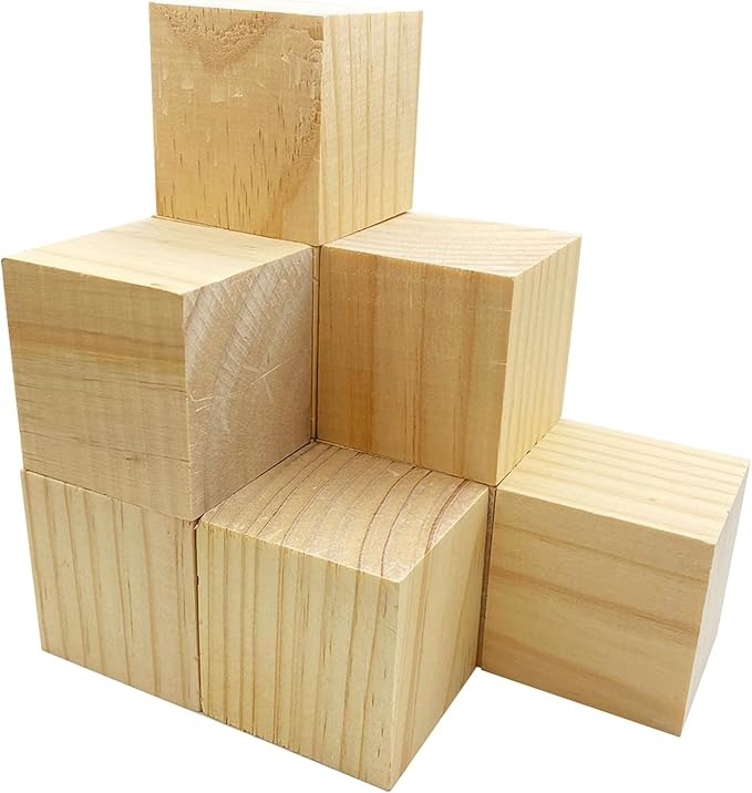 Wood Blocks for Crafts,2 Inch Unfinished Wooden Cubes Natural Wood Blocks for Crafts Making & DIY Projects & Decor(Pack of 9)