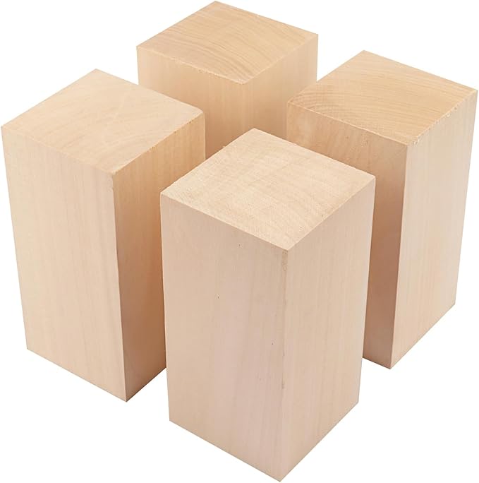 4 Pack Basswood Carving Blocks, 6x3x3 Inches Basswood Blocks for Beginner to Advanced Carvers, Ideal for DIY Projects and Gifts, Soft and Smooth, Easy Whittling and Carving,by GNIEMCKIN