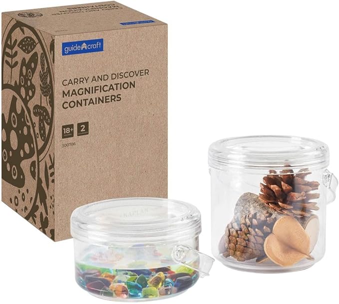 Kaplan Early Learning Carry and Discover Magnification Containers - Set of 2, Science STEM Nature Exploration Jars for Toddlers Ages 18+ Months