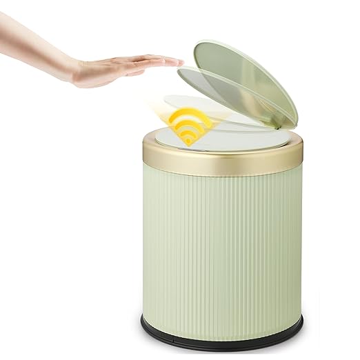 Motion Sensor Bathroom Trash Can Touchless, 3.7 Gallon Modern Automatic Garbage Can with Lid,Diaper Trash Bin,Plastic Smart Dog Proof Trash Bin Suitable for Toilet, Bedroom, Office, Kitchen -Green