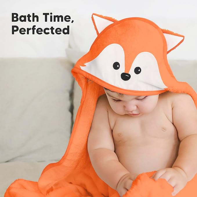 KeaBabies Hooded Baby Towel for Newborn - Viscose Derived from Bamboo Large Baby Bath Towels with Hood for Boys, Girls, Toddler, Extra Absorbent & Soft Newborn Bath Essentials (Fox, Regular)