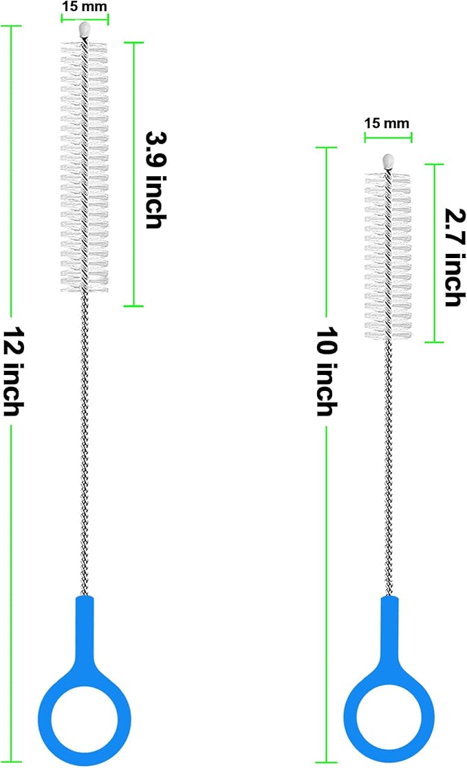 Straw Cleaner Brush 2 Size(12+10 Inch) 15 mm, Straw Cleaning Brush with Steel Wire 3mm Thick, Straw Brush Cleaner with Big Circular Handle for Cleaning Stanley Cup, Water Bottle,Sippy Cups 6-Pack