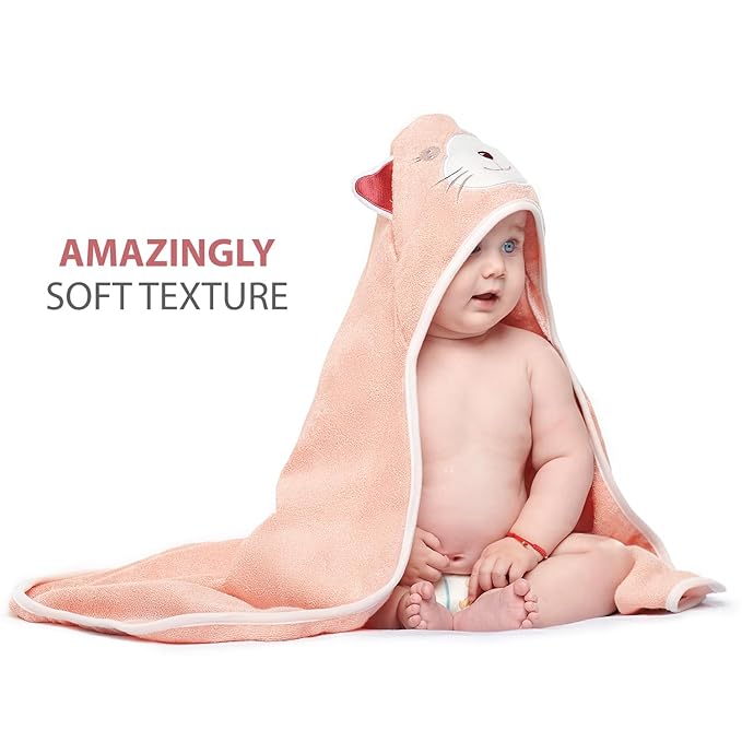 MINIBOO Hooded Baby Towels for Newborn & Toddler - Super Soft Baby Bath Towels with Hood, Highly Absorbent Viscose Made from Bamboo Hooded Towel for Girls, Newborn Essentials.
