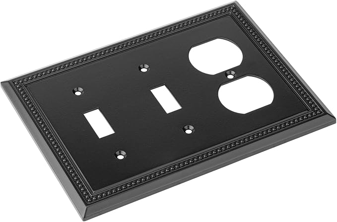 Henne Bery Sunken Pearls Heavy Duty Decorative Wall Plate Switch Plate Outlet Cover (Double Toggle/Single Duplex, Matte Black)