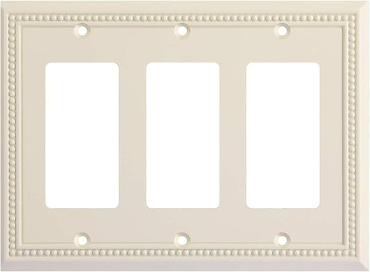 Henne Bery Sunken Pearls Heavy Duty Decorative Wall Plate Switch Plate Outlet Cover, Durable Solid Zinc Alloy (Triple Decorator, Light Almond)