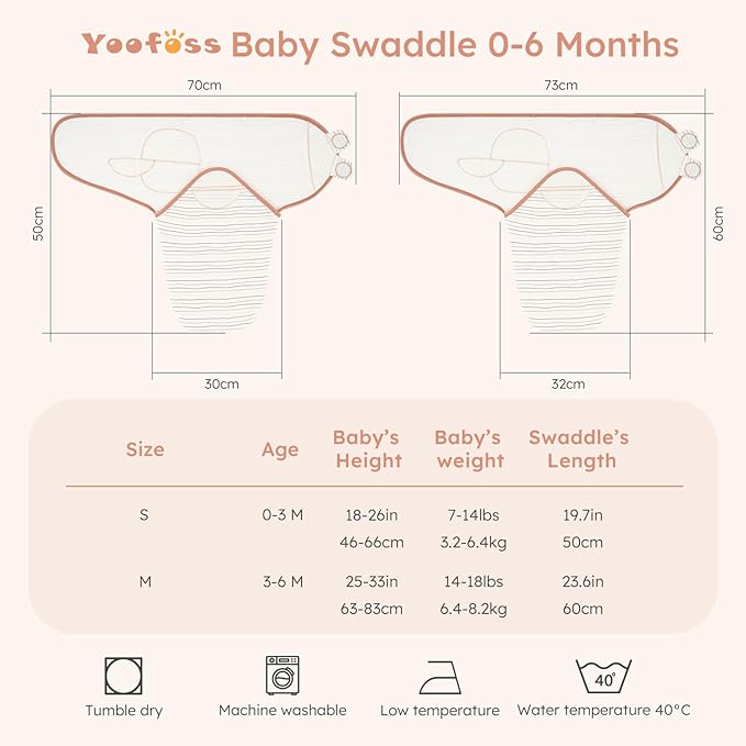 Yoofoss Baby Swaddles for Newborns 100% Organic Cotton, Adjustable Swaddle Sleep Sack 3-6 Months Newborn Swaddle Sack, Breathable Soft(Medium)