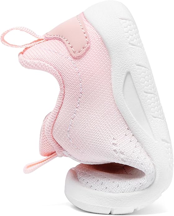 MORENDL Toddler Slip On Sneakers Baby Walking Shoes Non-Slip Breathable Unisex Pink Mesh Lace-Up Athletic Sneakers Infant Running Shoes