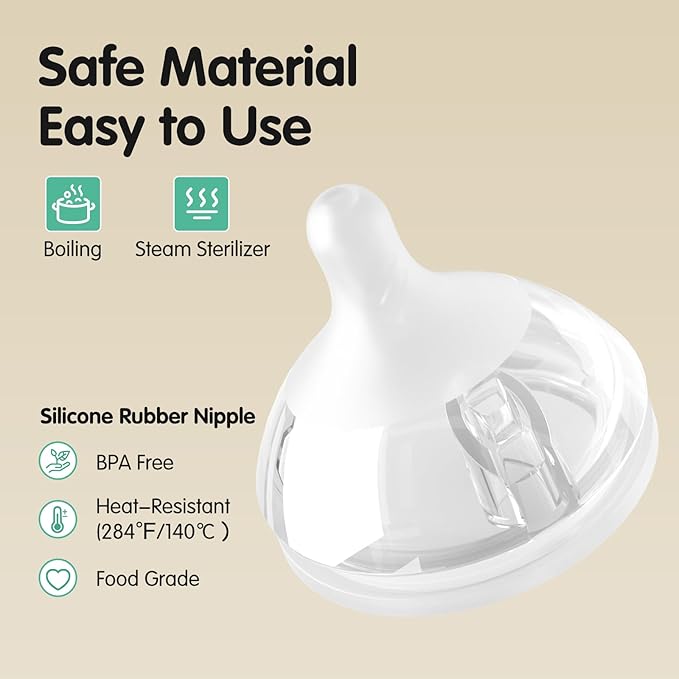 Silicone Bottle Nipples for Natural Baby Bottle, Medium Flow (M), 3+ Months, 4 Counts