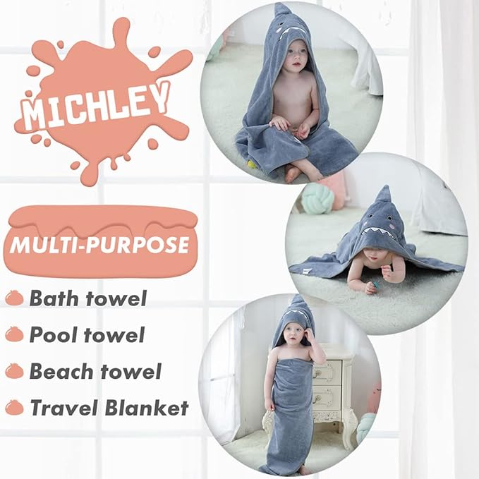 MICHLEY Unisex Baby Animal Hooded Bath Towel Soft Cotton Beach Swimming Bathrobe for 0-6T, Grey