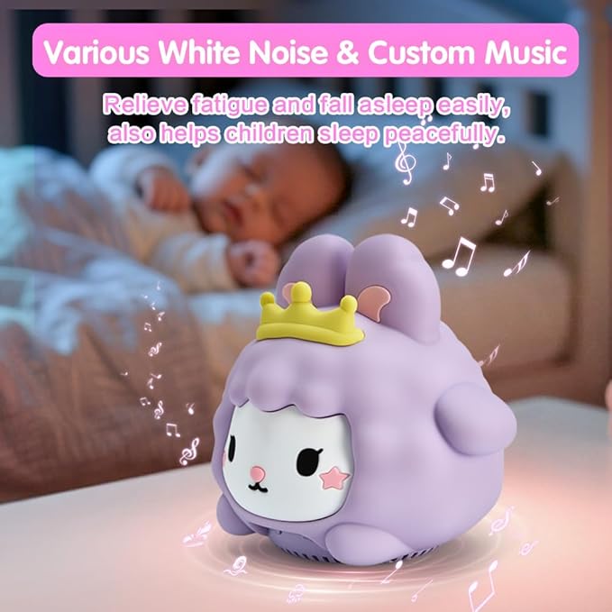 Baby Sound Machine, 20 Soothing Sounds White Nosie for Sleeping, Rechargeable Night Light with Speaker, 3 Brightness Levels Remote and Tap Control, Nursey Lamp for Baby, Kids Bed Room (Bunny)