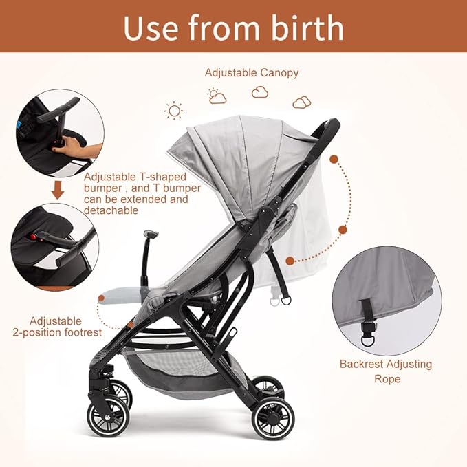 COOL KIDS Portable Stroller with Automatic Fold,Lightweight Umbrella Stroller with Pop Out Sun Canopy for Travel(Gray)