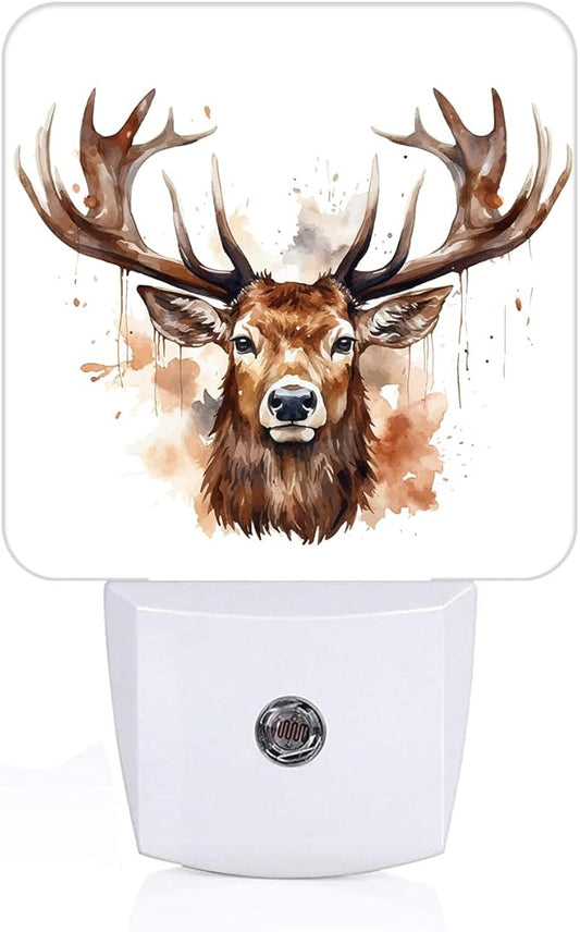 Watercolor Forest Deer Night Light,Plug-in Nightlights Auto Sensor Night Lamp Dusk-to-Dawn Lamp Home Decor for Nursery Children Girls Boys
