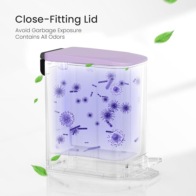 Cesun Small Bathroom Trash Can with Lid Soft Close, Step Pedal, 6 Liter / 1.6 Gallon Stainless Steel Garbage Can with Removable Inner Bucket, Anti-Fingerprint Finish (Purple)