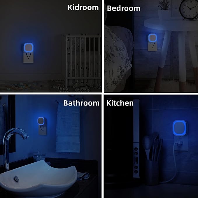 6 Pack Azure Night Light, Crisp Modern Glow with Dimmable Soft Light & Indirect Reflection, Auto Dusk to Dawn Sensor, Plug in LED Nightlight for Bathroom,Toilet, Kitchen Counter, Modern Decor