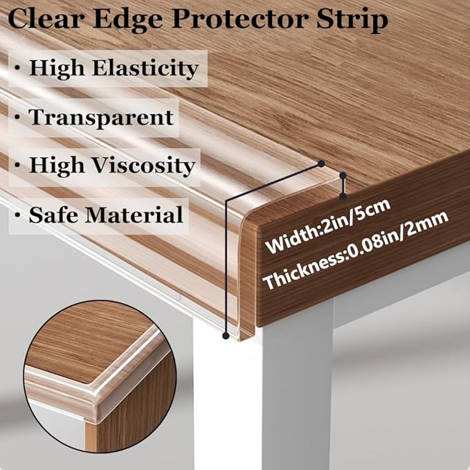 Baby Proofing Edge Protector for Kid Clear Edge Protector Strip Safety Corner Guards Child Proof Corner Bumper for Furniture 2" x 9.84' (thk: 2mm)