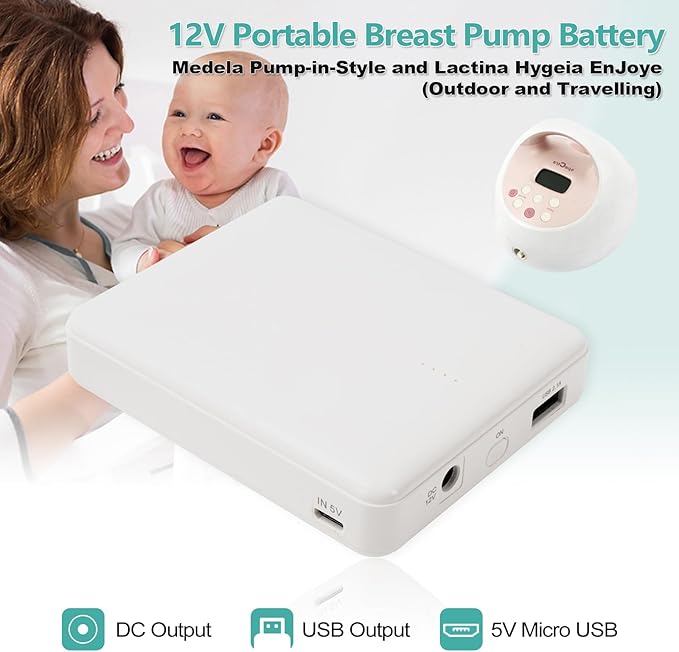12v Portable Breast Pump Battery and Charger for S1 S2 Medela Pump-in-Style and Lactina Hygeia EnJoye (Easy for Outdoor and Travelling)