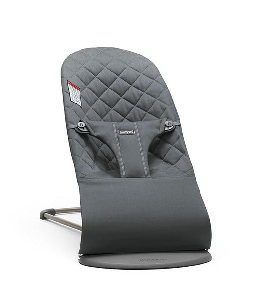 BabyBjörn Bouncer Bliss, Anthracite, Woven, Classic Quilt | 2-in-1 Adjustable Baby Bouncer Seat and Toddler Chair, Newborn to Toddler (8-29 lbs), 4 Positions, Lightweight & Portable