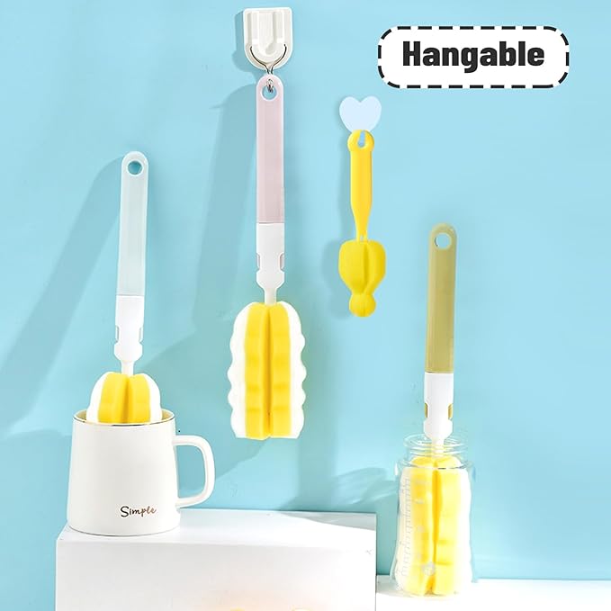 4PCS Baby Bottle Brush Set - Milk Bottle & Nipple Cleaner with 4 Detachable Portable Scrubber Brushes