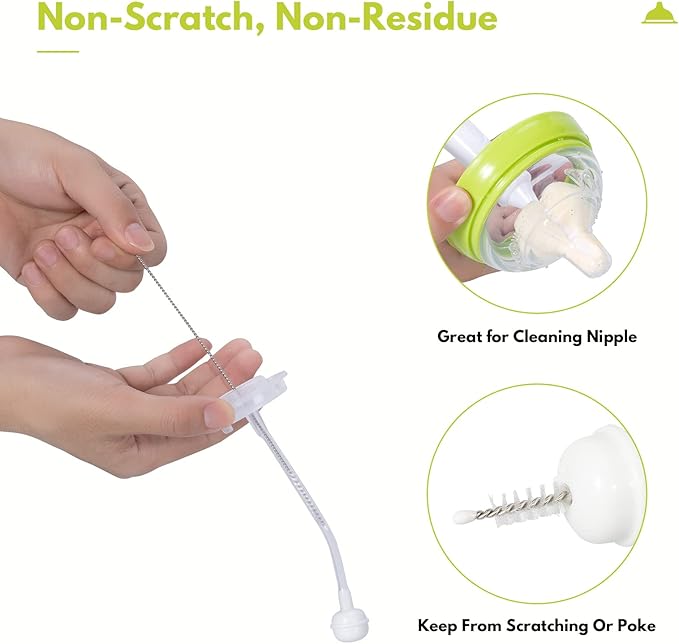 Baby Bottle Brush Set with Nipple Cleaner and Suction, 10.2" Cleaning Brush and 6.5" Sponge Bottle Brush with A Replacement Brush Head and Two 6.7" Straw Brushes, Pack of 5 (Blue)