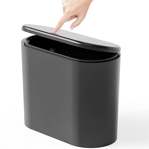 Yieach 12L Black Slim Bathroom Trash Can With Lid 3.17 Gallon,Skinny Small Kitchen Garbage Can and Pet/Dog Proof Trashcans for Office,RV,Bedroom and Dorm,Plastic Covered Trash Can and Wastebasket,1PCS