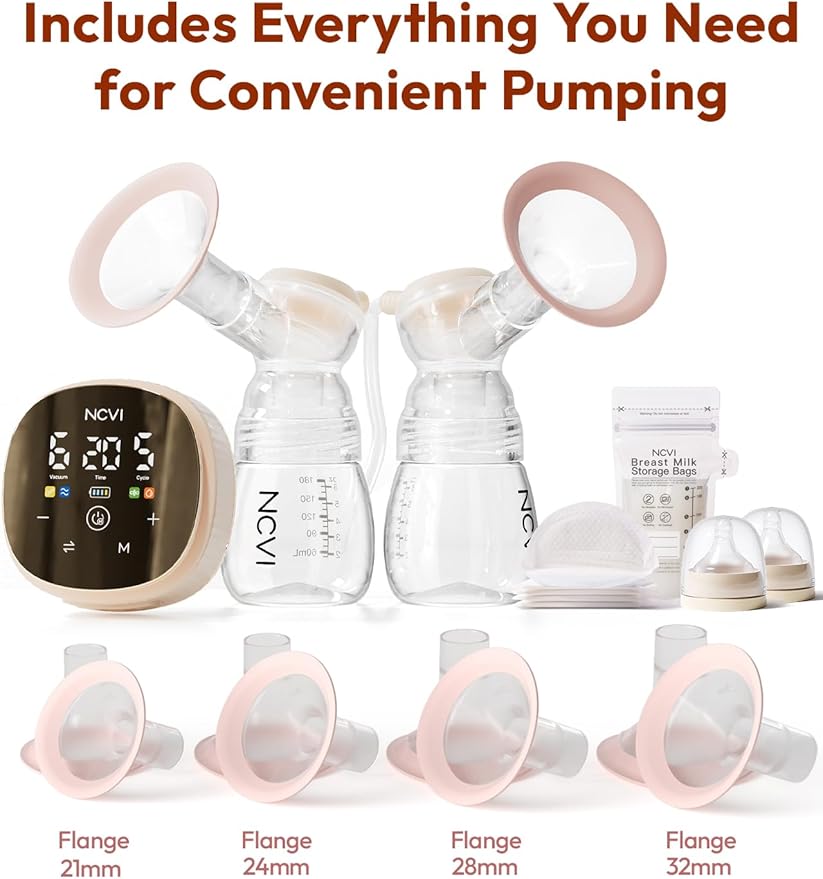NCVI Electric Breast Pump 8116, Customizable Suction, Speed & Mode, 4400mAh Rechargeable Hospital-Grade Portable Pump with LED Display & Night Light, Quiet & Comfortable for Efficient Breastfeeding