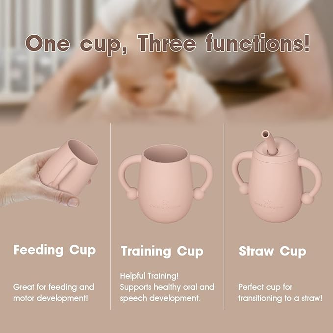 Cuddle Campus 100% Silicone Baby Training Cup, Shatterproof Toddler Sippy Cups with Straw, Open Cup for Baby, 6+ Months 4 Oz
