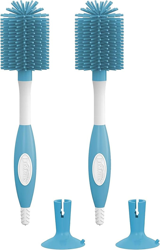Dr. Brown's Soft Touch No Scratch Baby Bottle Cleaning Brush, Nipple Cleaner and Suction Cup Base for Easy Storage, BPA Free, Blue, 2 Pack