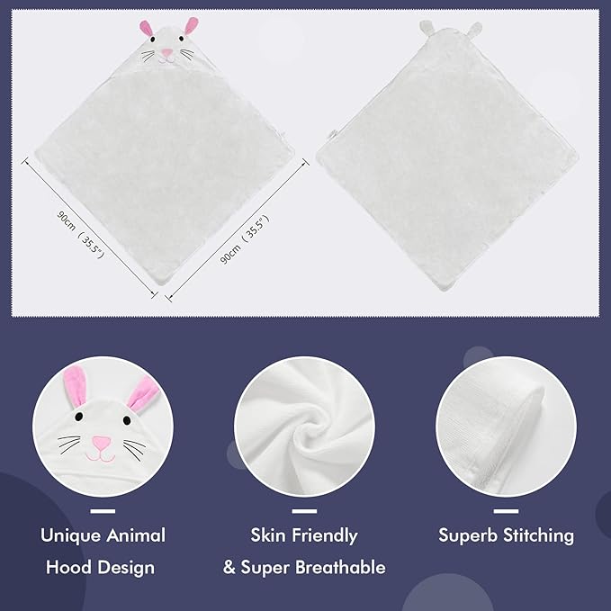 MICHLEY Animal Face Hooded Baby Towel Cotton Bathrobe for Boys Girls 0-6 Year White