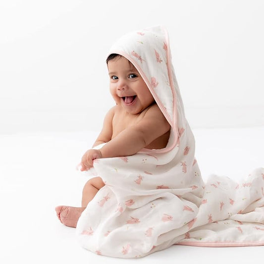 Bamboo Viscose Baby Hooded Towel & Washcloth Set for Babies and Toddlers, Soft & Absorbent, 70% Viscose from Bamboo, 30% Cotton Muslin - Imported (Bunny)