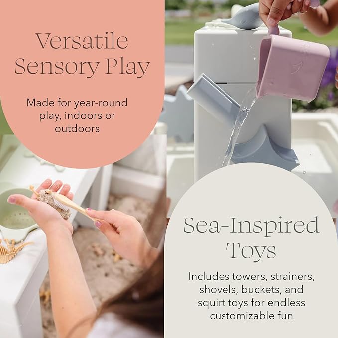 PLAYSMOL Tide Water & Sensory Table, 3-in-1 Play Sand Table with Lid, Toddlers & Kids Indoor Outdoor Activity Water Station, Ages 3+