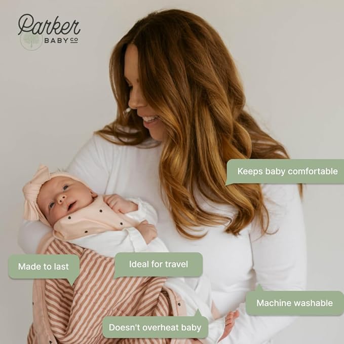 Parker Baby Muslin Blanket | 100% Soft Cotton Toddler Quilt & Baby Muslin Swaddle | Gender Neutral Design 47" x 47" Blanket