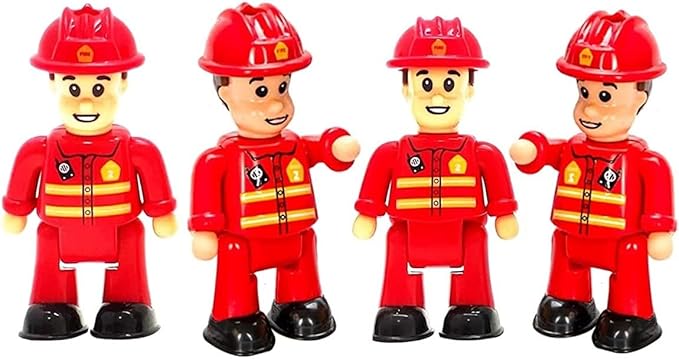 FUNERICA Toy Figures & Playsets - Fireman Action Figures for Kids - Firefighter Figurines - Little People Figures for Play, Fire Trucks, Fire Station Playsets - Mini People Community Helpers (4-Pack)