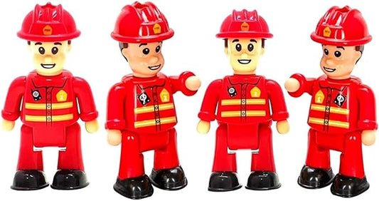 FUNERICA Toy Figures & Playsets - Fireman Action Figures for Kids - Firefighter Figurines - Little People Figures for Play, Fire Trucks, Fire Station Playsets - Mini People Community Helpers (4-Pack)