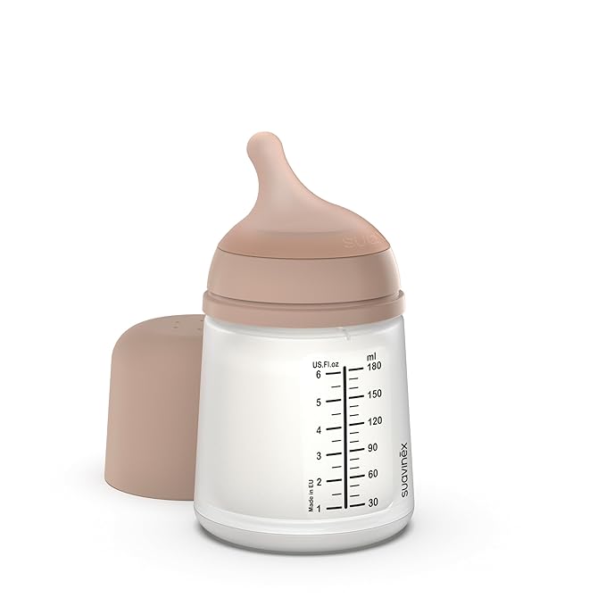 Suavinex Zero Zero Anti Colic Baby Bottle, No 1 Spanish Baby Bottle Brand, Minimize Bottle Rejection & Nipple Confusion, Perfect for Breastfeeding Babies, 6oz/180mL, Medium Tone, Adaptable Flow Nipple