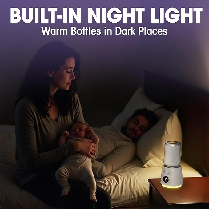 Portable Bottle Warmer for Travel with built in Nightlight, Fast 4 Heat Settings, Lightweight, Leak-Proof Design & Safe Rechargeable Baby Bottle Warmer for Breastmilk Formula or Water, Travel-Friendly