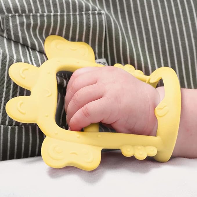 Anti-Dropping Silicone Baby Wrist Teether Soothing Pacifier for Infants 3+ Months Babies, Pack of 1, Made in Korea (Crab-Elfin Yellow)