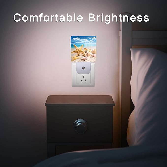Starfish and Seashells Beach Night Light,Night Lights Plug into Wall for Boys Girls, Led Lights Indoor Home Decor 0.5W Nightlight Sleep Friendly