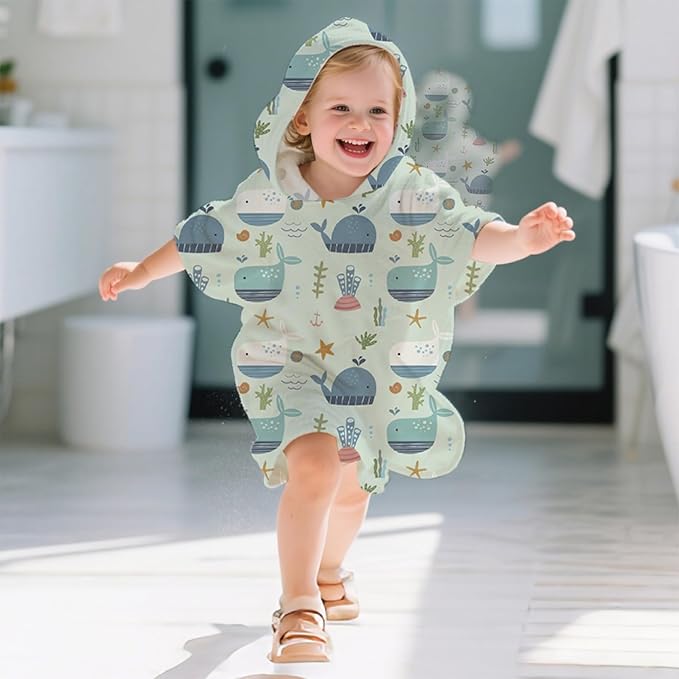 Toddler & Kids Hooded Bath & Beach Towel - Microfiber Wearable Poncho for Bathroom, Pool, Beach