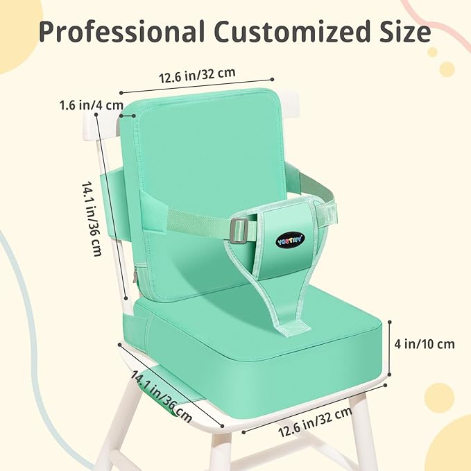 Toddler Booster Seat for Kitchen Chair, 2-in-1 Dining Table Booster Seat with Backrest & Adjustable Straps – Easy-Clean, PU Portable Toddler Eating Travel Increasing Cushion-Green