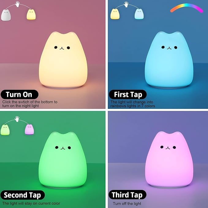 LOVERUIS Cat Lamp Night Light Girl Colorful Squishy Night Lights with 1 Hours Timer Kids Nightlight for Kids Room Gift for Toddle Kitty Lamp Girl