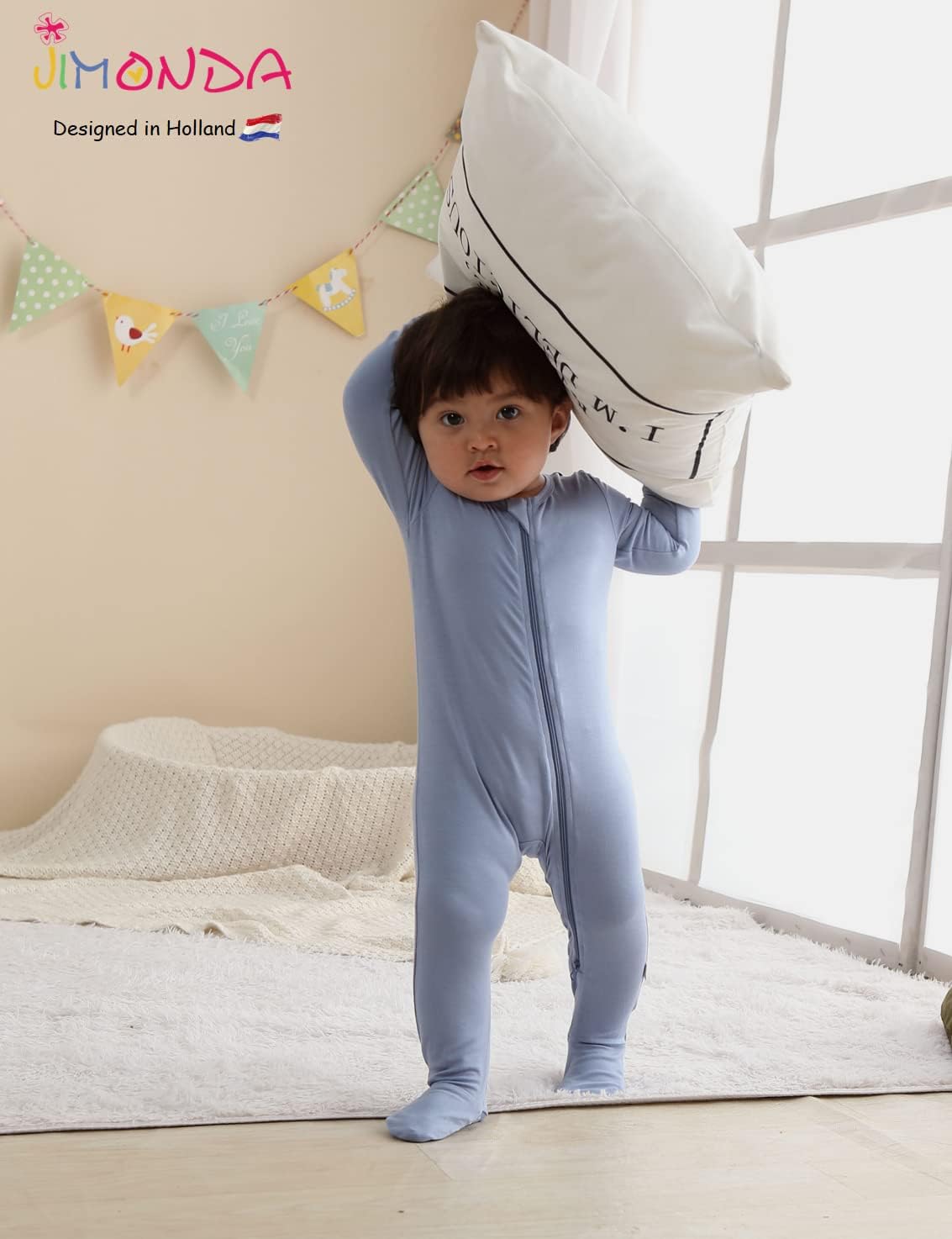 Jimonda Bamboo Baby Pajamas,Unisex Boys Girls One-Piece Footies,Long Sleeve Sleepers 2-Way Zip closure Romper