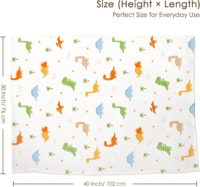 Dinosaur Baby Blankets for Boys, Soft Nursery Minky Blankets with Muslin and Dotted Fleece Back 30x40 inches, Receiving Bed Quilt for Newborn, Infants, Toddlers