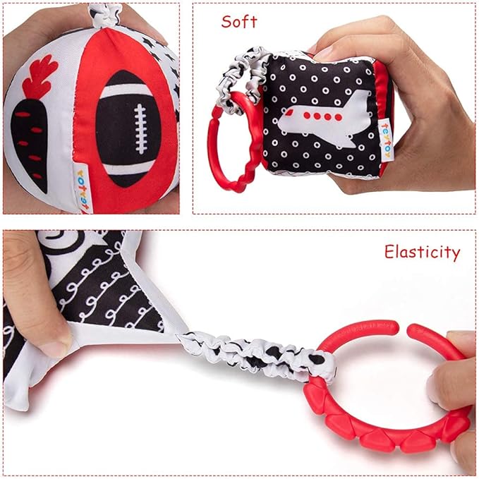 teytoy High Contrast Baby Stroller Toy, Black and White Infant Pattern Toys with Rattle, Easy Clip Hanging Toys, Stroller Crib Carseat Toy, Newborn Baby Toys for 0 3 6 9 12 Month