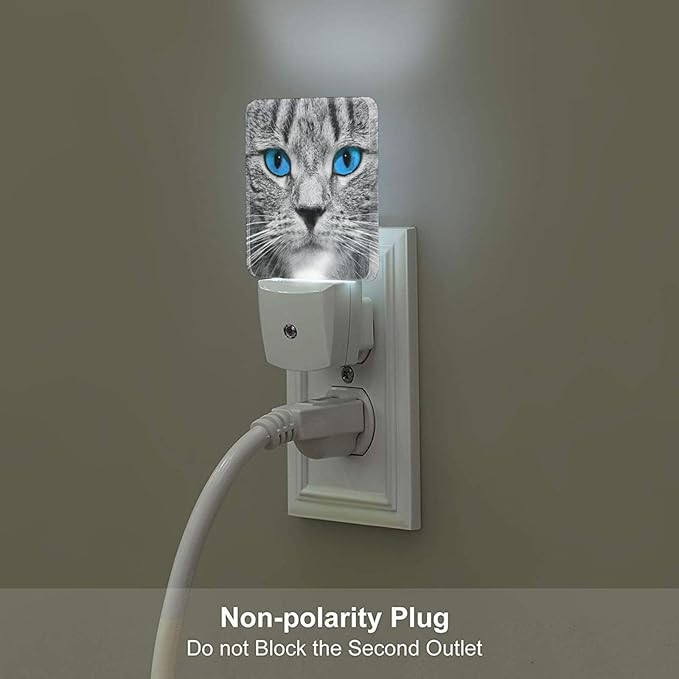 Blue Eyes Cat Night Light,Plug Into Wall with Dusk to Dawn Light Sensors, Warm Nightlights for Bedroom, Bathroom, Hallway, Kitchen, Gifts Ideal for Boys Girls Women Men