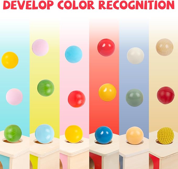 Adena Montessori Wooden Toy for 6-12 Month Baby 3 Balls,Sorting and Stacking Colorful Learning Education Toy for Toddler Kid 1-2 Year Old, Preschool Girl and Boy Gift(Full Size Textures)