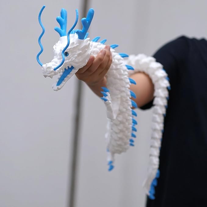 47.5inch Large 3D Printed Dragon,Flexible Joint Animal lacertid Figurines, Home Office Decor,Fidget Toy for Adults Teens Boy Festival Gifts,Easter Basket Stuffers ,Executive Desk Toy (white A)