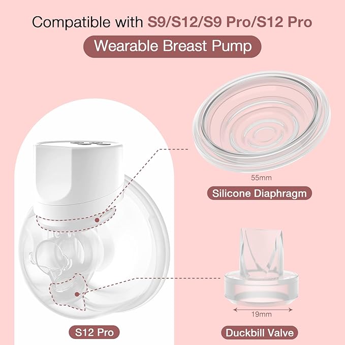 6PCS Breast Pump Replacement Parts Compatible with S9 Pro / S12 Pro / S9 / S12 Wearable Breastpump, momcozy Electric Breast Pumps Replacement Accessories, Breastfeeding Essentials Kit for New Moms